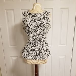 White and Black/Gray Textured Peplum Top - Medium